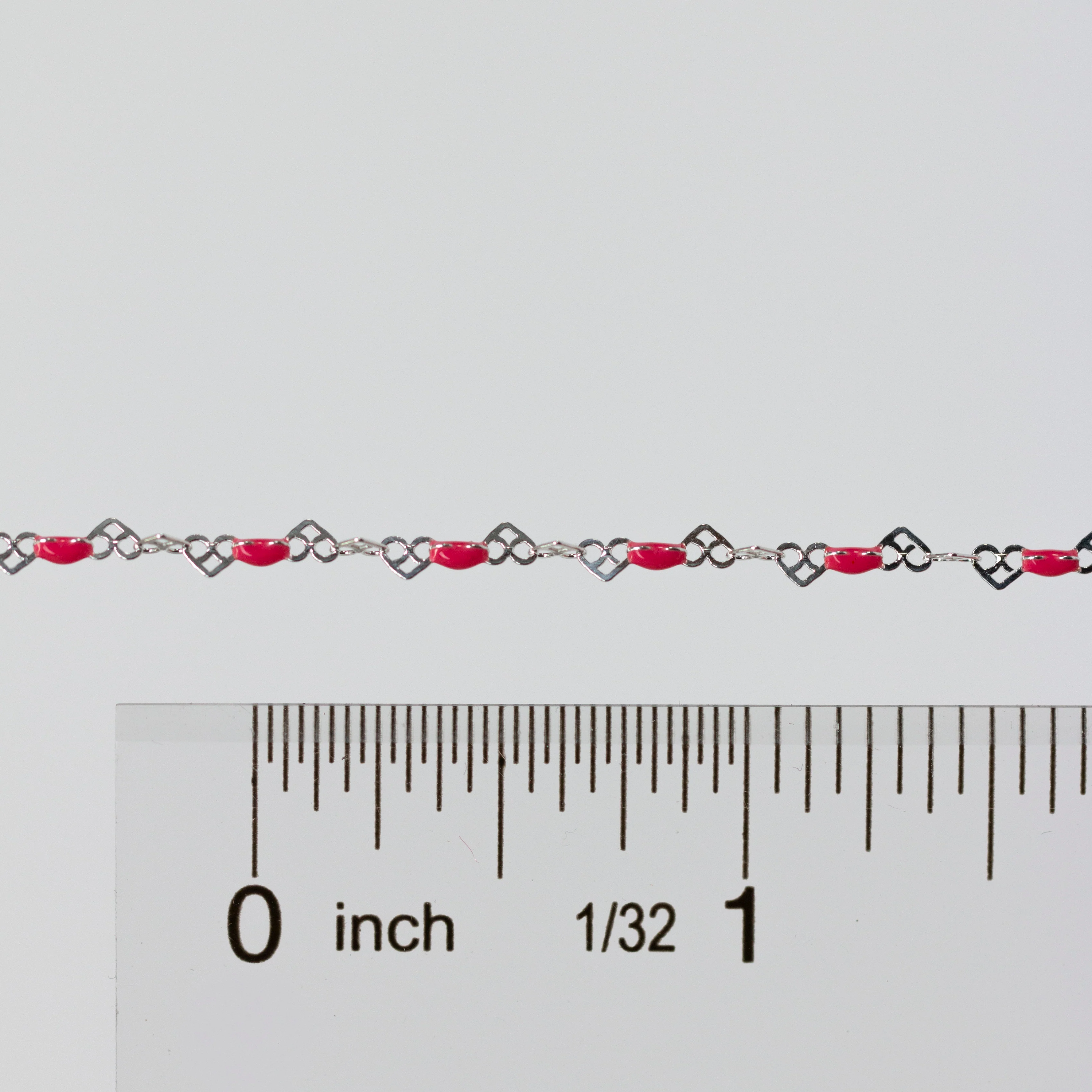 Natalie Permanent Jewelry Chain, Heart Links with Dark Rose Enamel, Available in Sterling Silver - Image 4